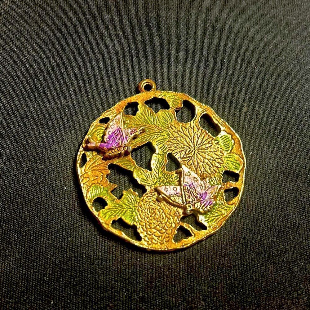 Vintage butterfly and flower pendant